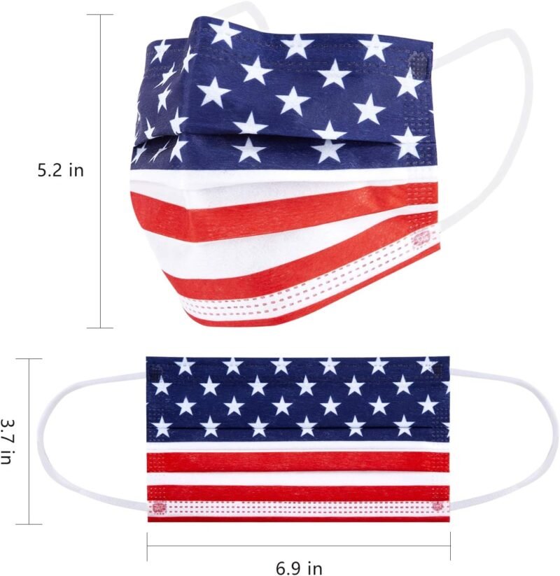 Borje Disposable Face Masks with Designs Patriotic Cute Face Mask 3 Ply USA Flag Print 50 Pcs - Image 4