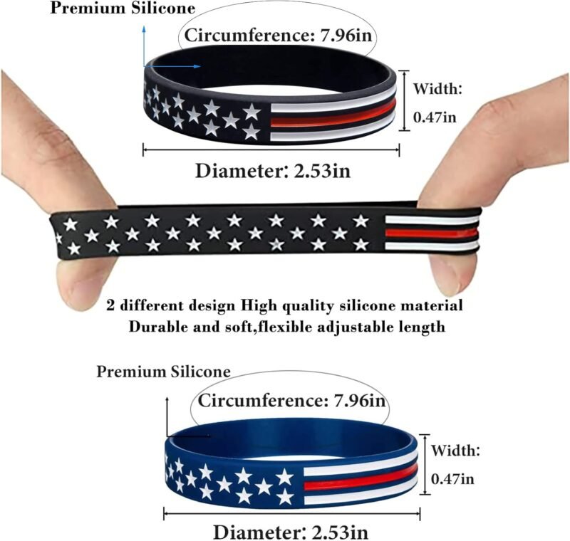 COYOUCO 10 Pack American Flag Bracelets -Thin Red Line Silicone Rubber Wristband Stretch Set for Americanism, Patriotic, Holiday, Army and Sport Fans, ndependence Day, Gifts for Teens Men Women - Image 2