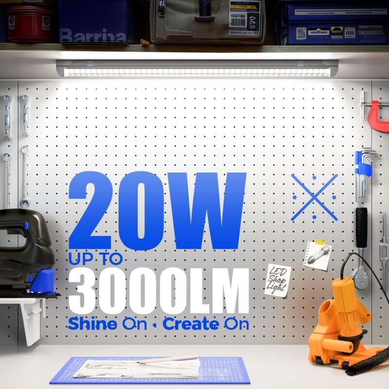 Barrina LED Shop Lights 2FT, 20W 3000LM 5000K, T8 LED Light Fixture, Clear Cover, Ceiling and Utility Shop Light, Linkable Tube Lights for Room, Garage, Workbench, Warehouse, 2 Packs - Image 2