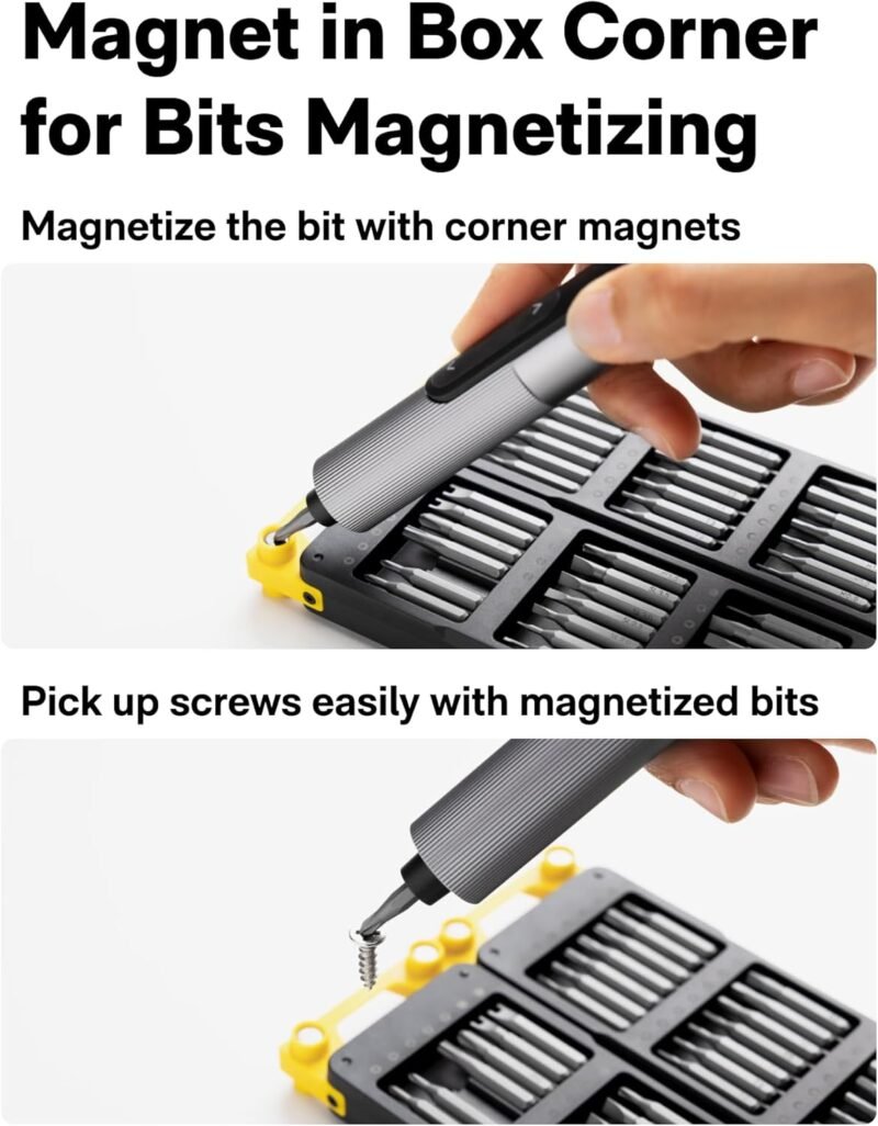 HOTO SNAPBLOQ™ S-A01 3.7V Electric Screwdriver Set with 56 Bits & 3 Torque Settings, Precision Mini Screwdriver, 250RPM, Brighter LED Light, Repair Tool Kit for Electronics, Phone, Laptop, DIY - Image 4
