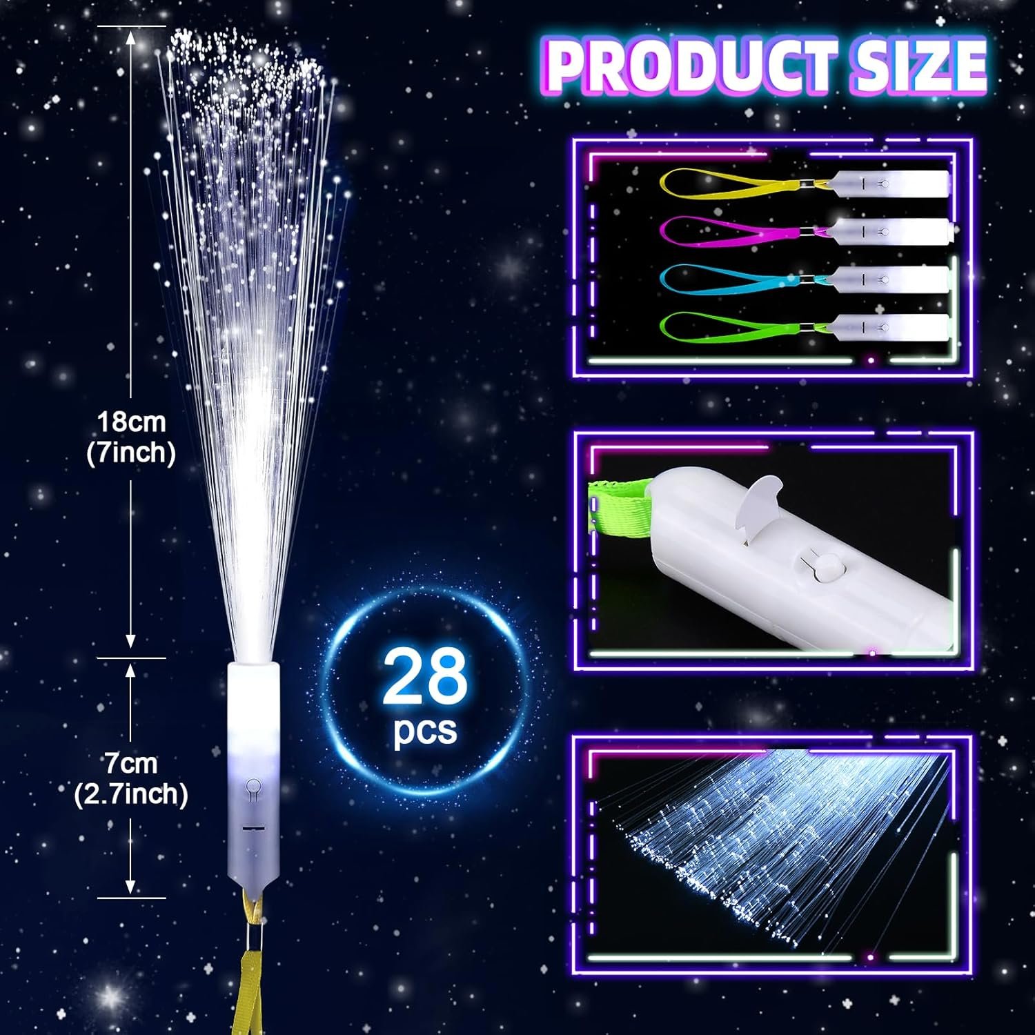 28 PCS Fiber Optic Wands with 3 Light Modes, Glow Wands & Light Up Wands for Kids, Sparklers Fireworks Sticks, Fiber Optic Lights for Wedding, New Year, Birthday, Carnival Parties - Image 4