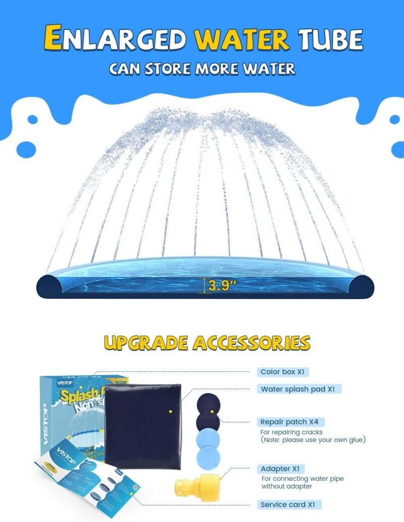 VISTOP Non-Slip Splash Pad for Kids and Dog, Thicken Sprinkler Pool Summer Outdoor Water Toys - Fun Backyard Fountain Play Mat for Baby Girls Boys Children or Pet Dog (59 inch, Blue&Blue) - Image 6