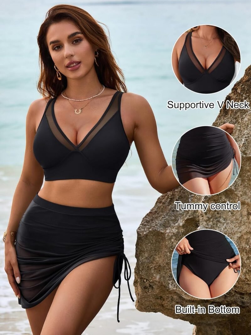 Blooming Jelly Womens Swim Skirt High Waisted Bikini Sets Tummy Control Swimsuits Mesh Sarong Wraps Bathing Suits - Image 2