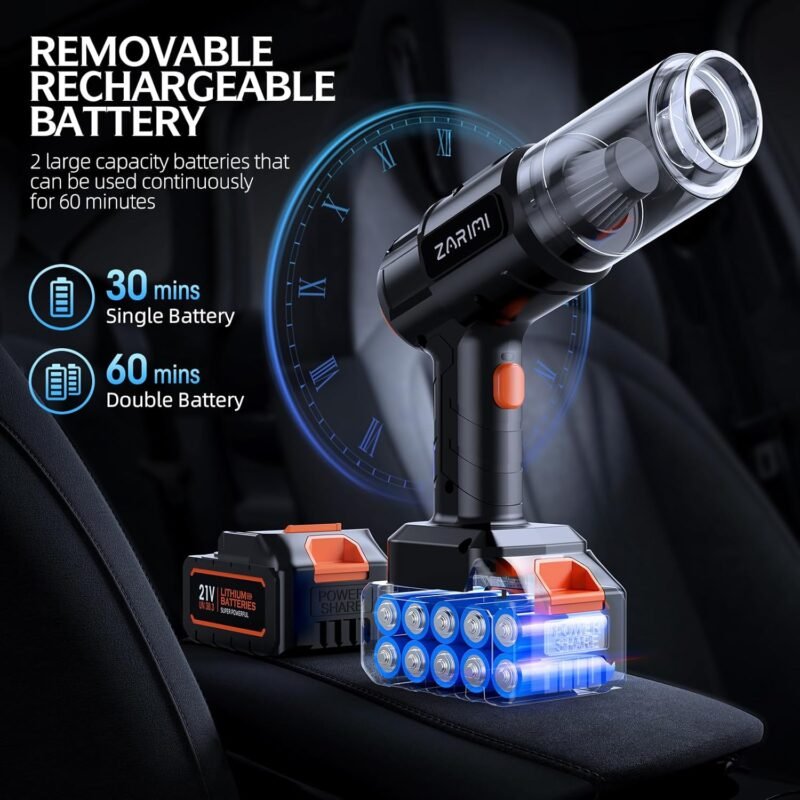 Car Vacuum Portable Cordless, 40000Pa High Power Dust Buster, 6-in-1 Handheld Vacuum Cleaners for Home, Car, Pet Hair, Keyboard, Black - Image 3