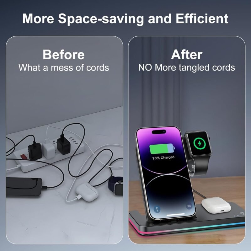 Wireless Charger 3 in 1 Charging Station lPhone Fast Foldable Charging Stand for Apple Multiple Devices with an 18 W Quick Charger for lPhone 16/15/14/13 Pro Max Apple Watch AriPods Pro 2 - Image 4