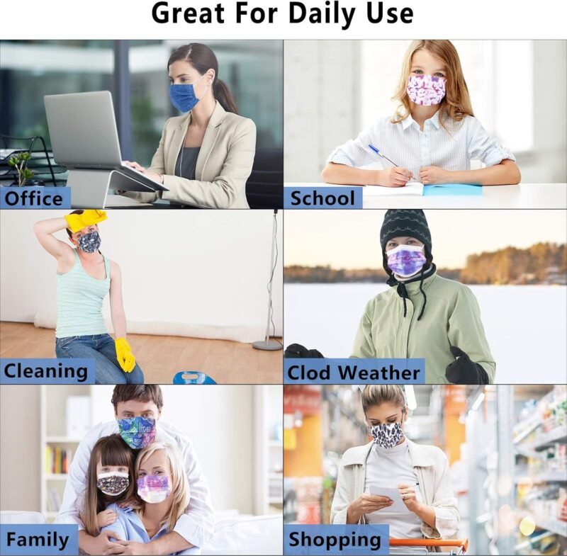 Borje Disposable Face Masks with Designs Patriotic Cute Face Mask 3 Ply USA Flag Print 50 Pcs - Image 6