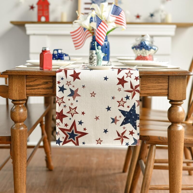Artoid Mode Old Style Stars American Flag 4th of July Table Runner, Memorial Day Kitchen Dining Table Decoration for Home Party Decor 13x72 Inch - Image 2