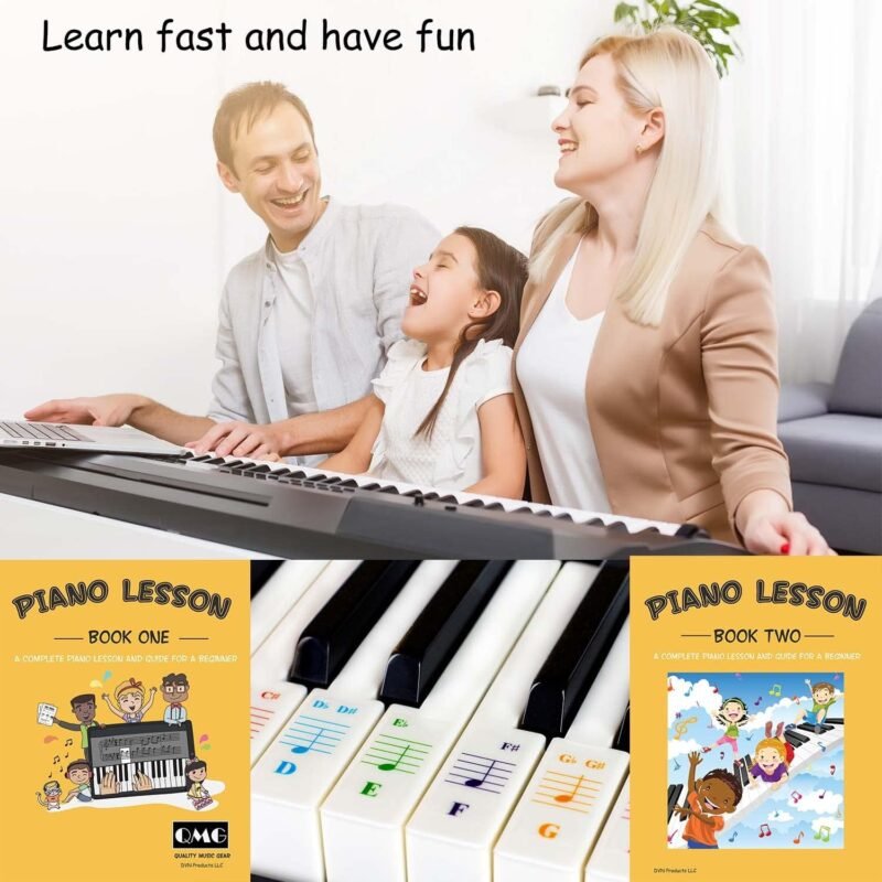 QMG Color Piano and Keyboard Stickers and Complete Color Note Piano Music Lesson and Guide Book 1 and Book 2 for Kids and Beginners; Designed and Printed in USA - Image 3