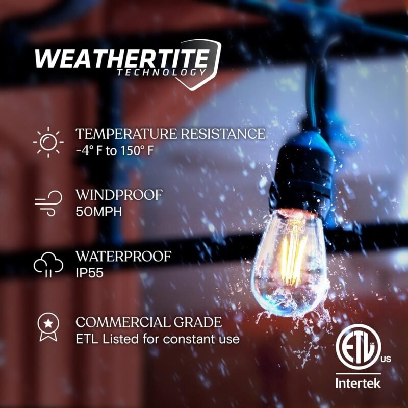 Brightech Ambience Pro - Waterproof LED Outdoor String Lights - Hanging, Dimmable 2W Vintage Edison Bulbs - 48 Ft Commercial Grade Patio Lights Create Cafe Ambience In Your Backyard - Image 2