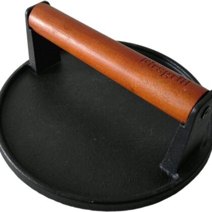 Burger Press 7.08" Round,Heavy-Duty Cast Iron Smash Burger Press Meat Steak With Wood Handle for Blackstone Camp chef Pitboss Weber Griddle Grills(Round)