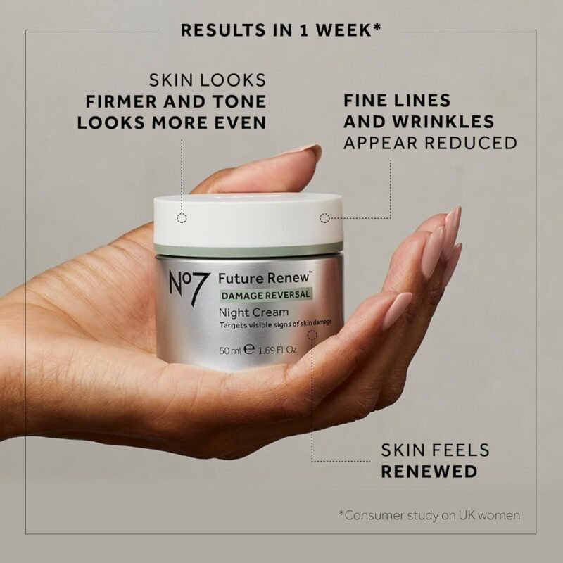No7 Future Renew Damage Reversal Night Cream - Hydrating Face Moisturizer & Firming Cream to Reverse Visible Signs of Skin Damage - Dermatologist Approved and Suitable for Sensitive Skin (1.69 Fl Oz) - Image 7