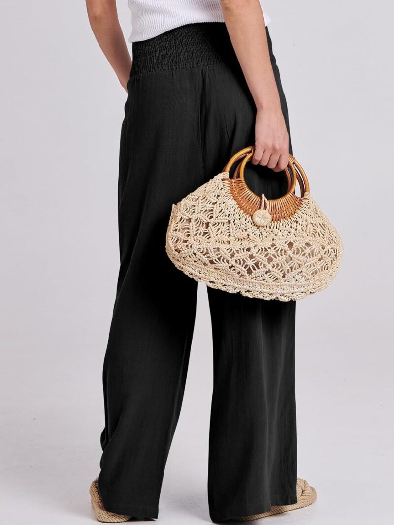 ANRABESS Women Linen Palazzo Pants Summer Boho Wide Leg High Waist Casual Lounge Pant 2025 Beach Travel Vacation Outfits - Image 4