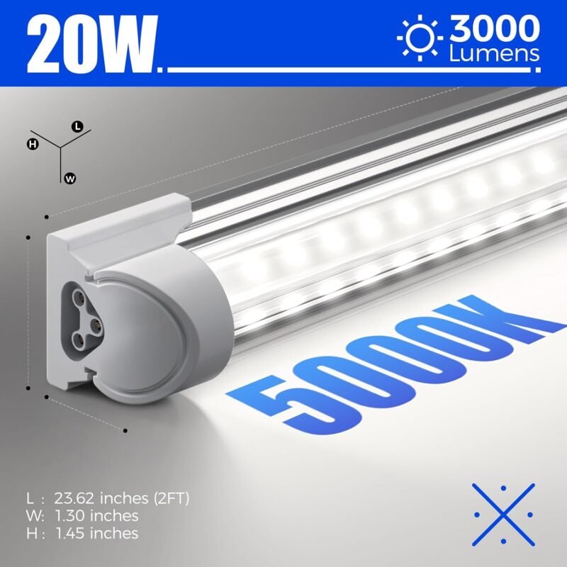 Barrina LED Shop Lights 2FT, 20W 3000LM 5000K, T8 LED Light Fixture, Clear Cover, Ceiling and Utility Shop Light, Linkable Tube Lights for Room, Garage, Workbench, Warehouse, 2 Packs - Image 7