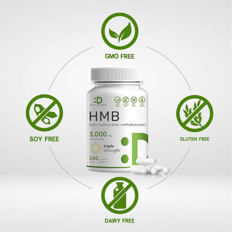 Ultra Strength HMB Supplements 3,000mg Per Serving, 240 Capsules | Third Party Tested | Supports Muscle Growth, Retention & Lean Muscle Mass | Fast Workout Recovery - Image 3