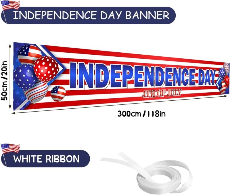 YQUQWN, 4th of July Banner - 120 x 20 Inch, Independence Day Banner for Independence Day Decorations, Independence Day Outdoor Backdrop Yard Sign Patriotic Hanging Decor, 4th of July Party Supplies - Image 3