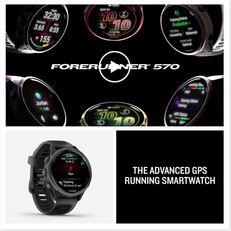 Garmin® Forerunner® 570, 42mm, Advanced GPS Running and Triathlon Smartwatch, AMOLED Display, Training and Recovery Features, Slate Gray Aluminum with Translucent Black/Black Band - Image 8