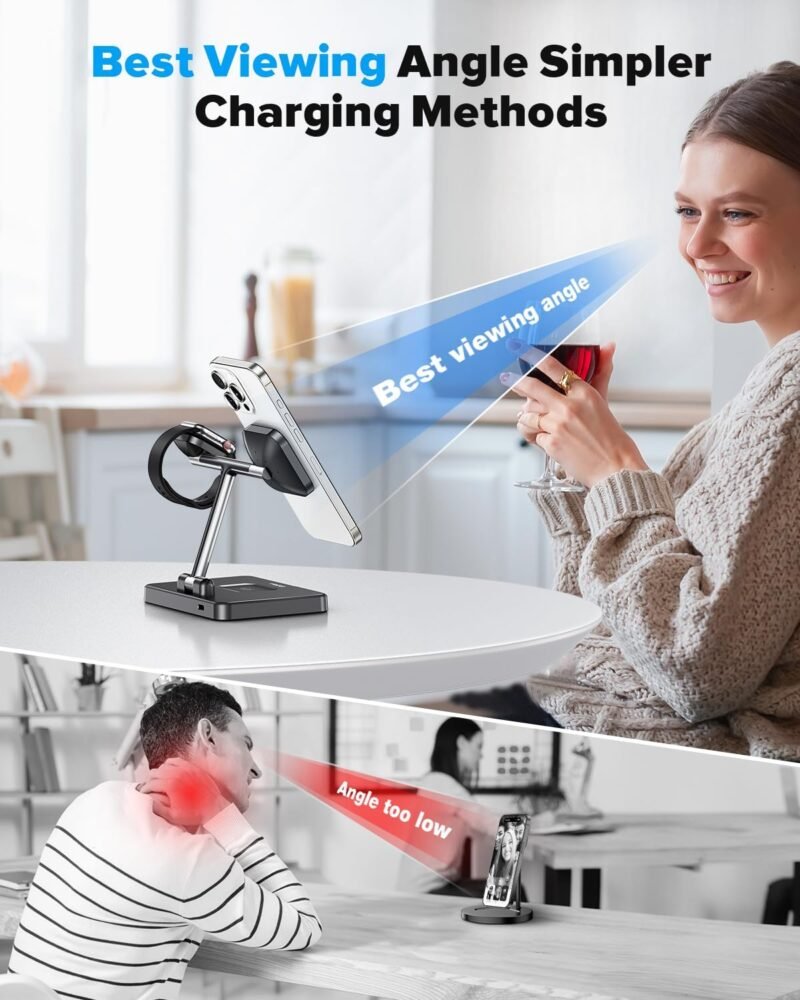 DUMTERR 3 in 1 Foldable Wireless Charging Station for Mag-Safe Charger for iPhone 16/15/14/13/12,for Apple Watch Series & AirPods - Wireless Charger Stand with N52 Strong Magnetic & Safety Protections - Image 5