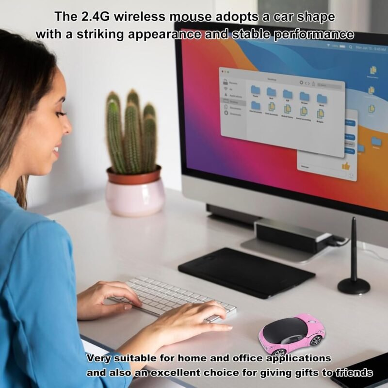 ASHATA 2.4G Car Mouse with USB Reciver 1600DPI Optical Mouse for PC Computer Laptop Tablet, High Cute Mouse for Win XP//Win7/ME/2000/for OS (Pink) - Image 6