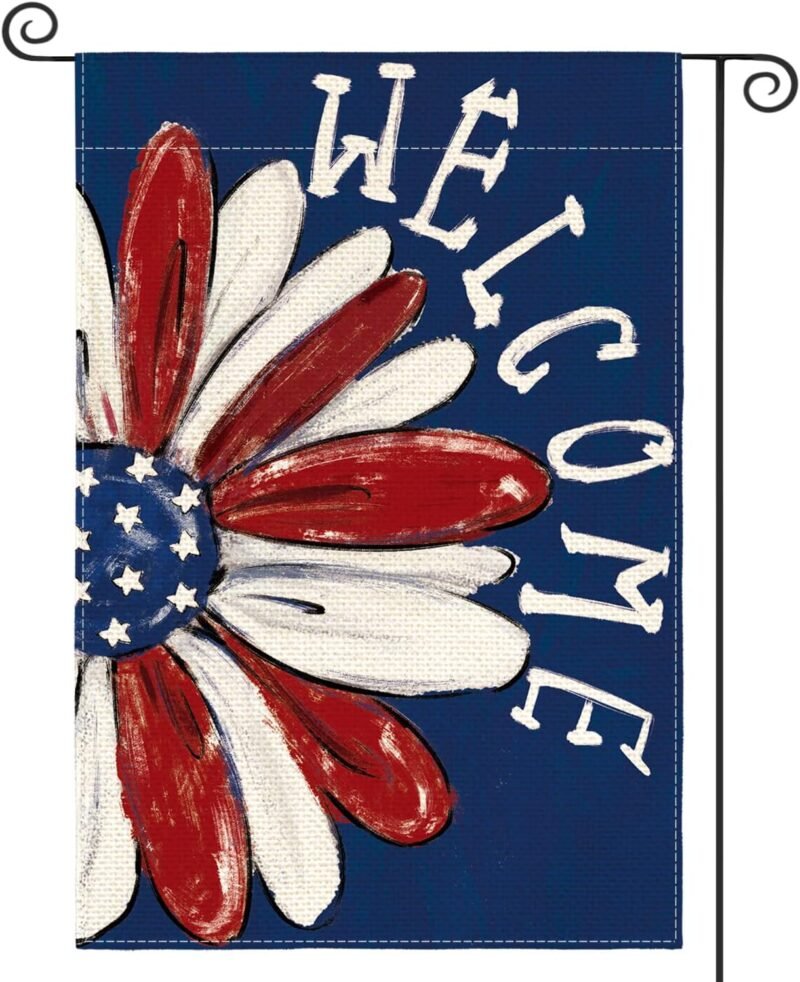 AVOIN colorlife Patriotic 4th of July Garden Flag 12x18 Inch Double Sided Outside, Memorial Day Floral Welcome Daisy Yard Outdoor Decoration