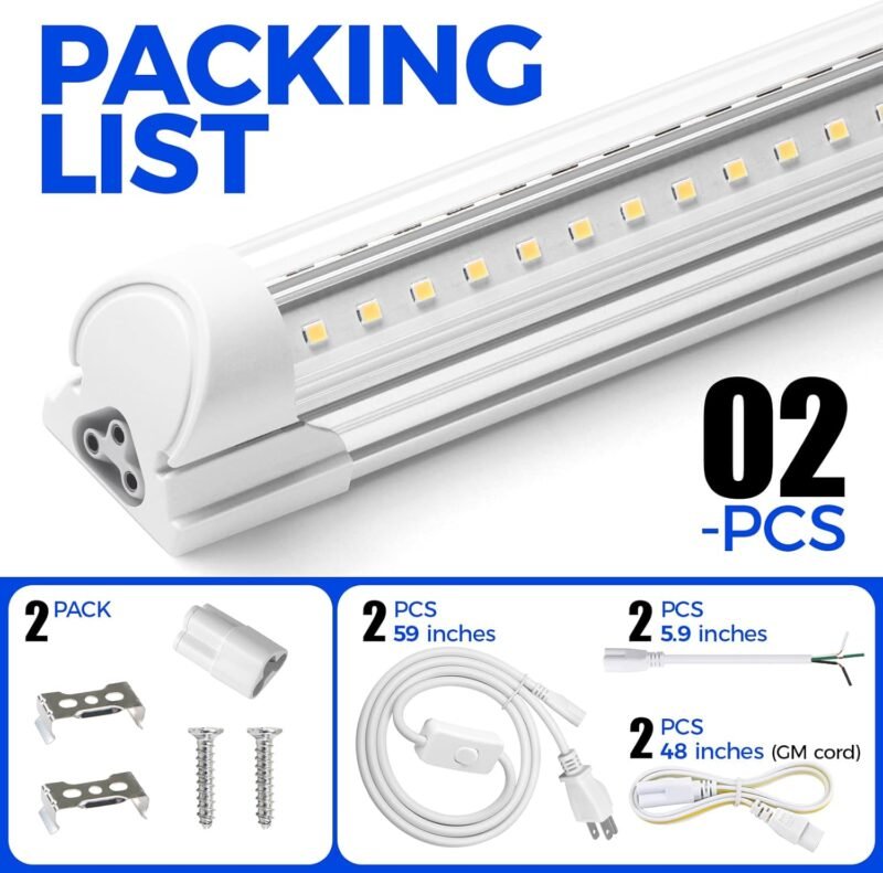 Barrina LED Shop Lights 2FT, 20W 3000LM 5000K, T8 LED Light Fixture, Clear Cover, Ceiling and Utility Shop Light, Linkable Tube Lights for Room, Garage, Workbench, Warehouse, 2 Packs - Image 8