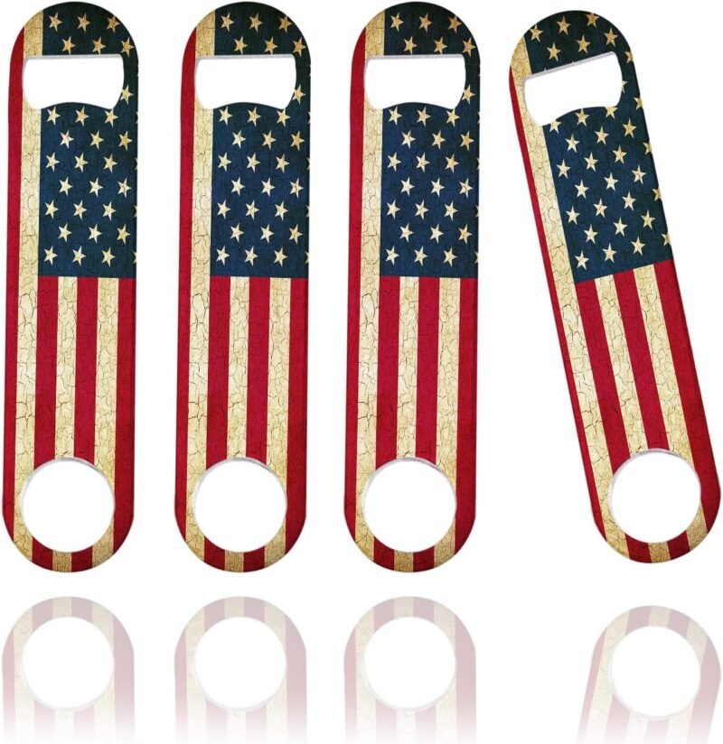 Flat Bottle Openers,Heavy-Duty Stainless Steel Beer Openers,Sturdy and Durable Openers Perfect for Kitchen Restaurant Bar-4PCS(Vintage American Flag)
