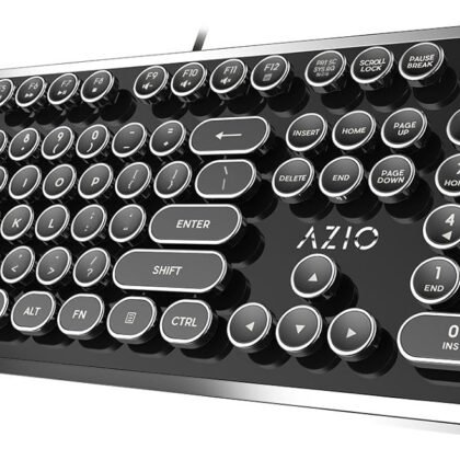 AZIO Retro Typewriter-Inspired Mechanical Keyboard Vintage Design w/Modern Features, Tactile & Clicky Blue Switch, N-Key Rollover, USB, 6ft Braided Cable, US/QWERTY Layout-Windows 10 & Newer