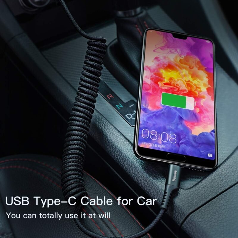Baseus USB Type C Cable for Car, 100W Retractable Coiled USB A to USB C Fast Charger Cord, Nylon Braided Carplay Cable Compatible with iPhone15/Pro/Plus/Pro Max, Galaxy S24 S23, Note 20 (3.3ft) - Image 6