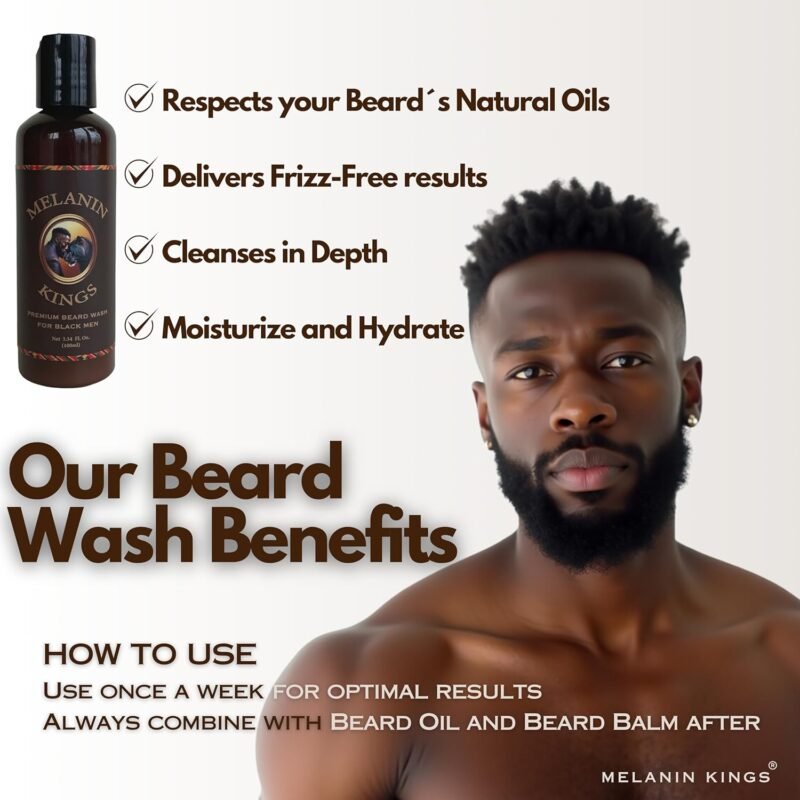 Melanin Kings Beard Grooming Kit for Men - Formulas With Ancient African Natural Ingredients | Beard Wash, Oil, Balm, Brush, Comb, Trimming Scissors - Image 6