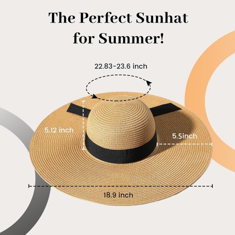 Beach Sun Straw Hats for Women, UPF 50+ UV Sun Protection Wide Brim Summer Straw Hat Foldable Packable Roll up Cap - Image 4