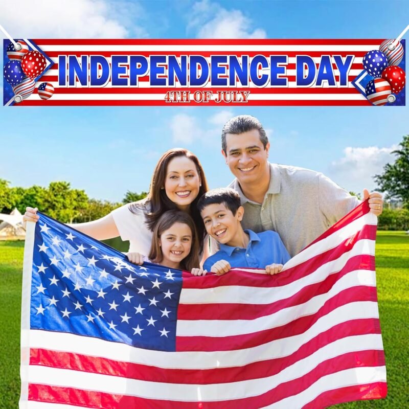 YQUQWN, 4th of July Banner - 120 x 20 Inch, Independence Day Banner for Independence Day Decorations, Independence Day Outdoor Backdrop Yard Sign Patriotic Hanging Decor, 4th of July Party Supplies - Image 2