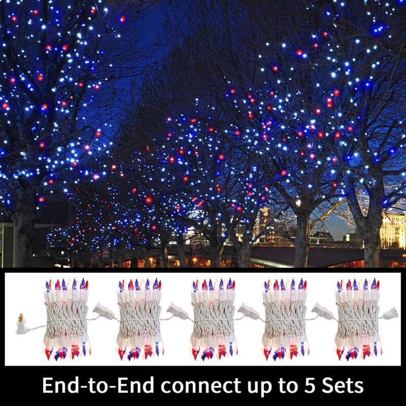 Patriotic String Lights - Red White Blue Mini Lights with White Wire - 19.6Ft 100 Count UL Certified String Lights for Independence Day Patriotic Holidays Decoration (Red, White & Blue) - Image 5