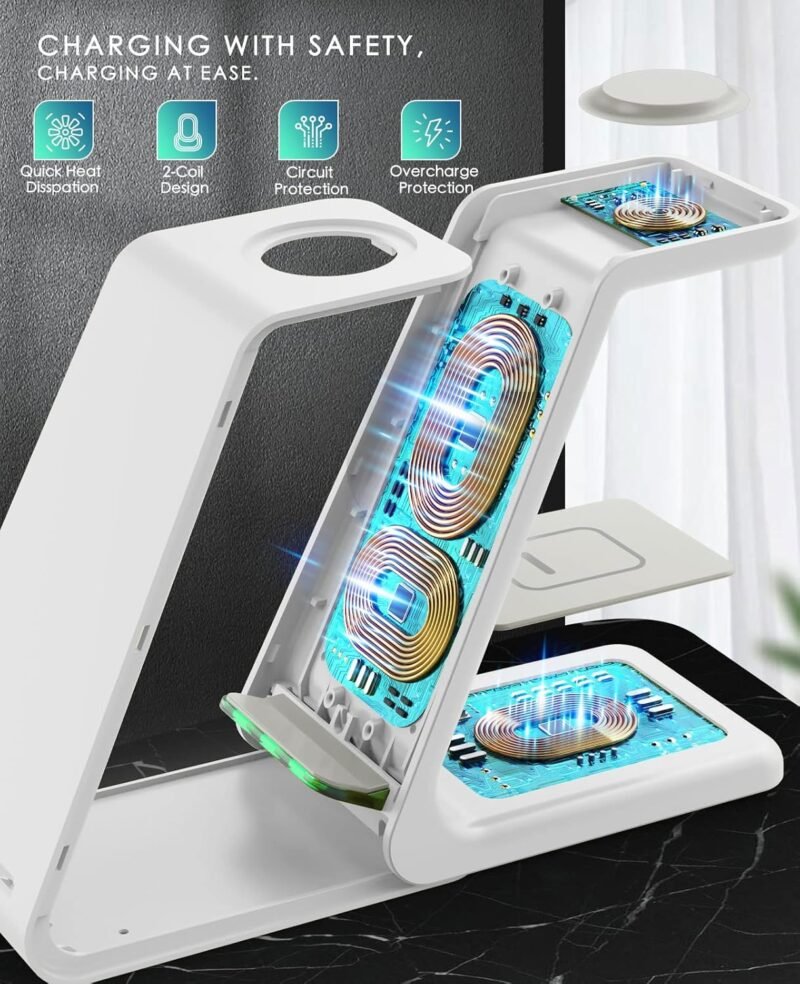 3 in 1 Wireless Charging Station, 2025 Upgraded Fast Desk Charger Station for iPhone 16 15 14 13 12 Pro Max Plus, Charger Stand for Apple Watch 10 9 8 7 6 5 4 3 2 SE, Airpods 4 3 2 Pro - Image 5