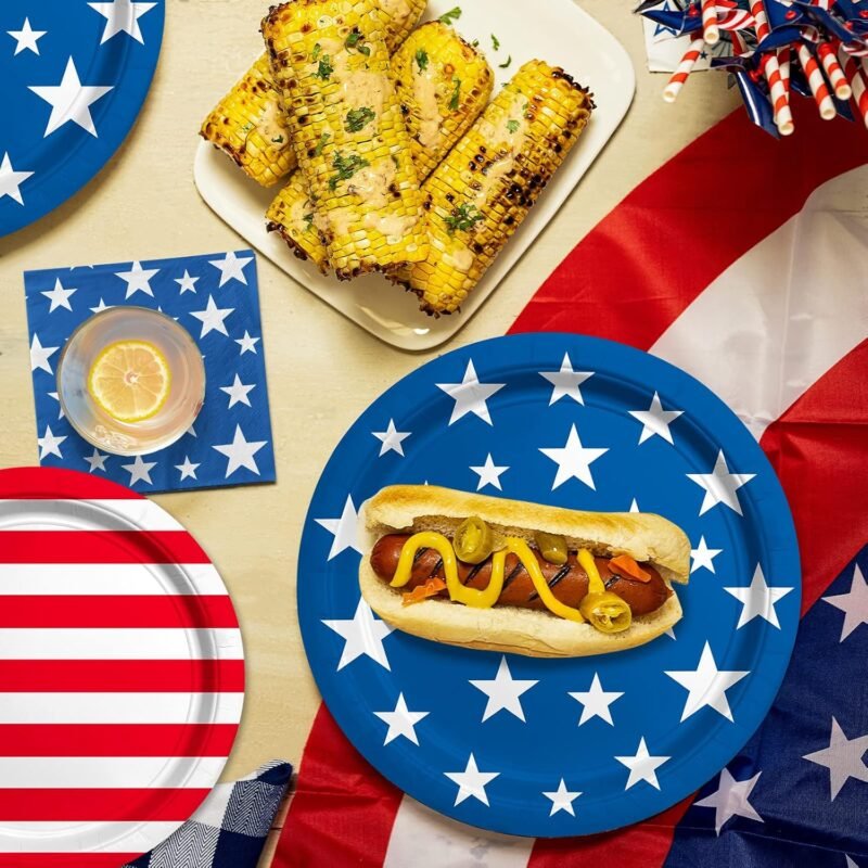 American Flag Patriotic Party Supplies Disposable dinner paper plates dessert paper plates Napkins and Cocktail napkins for Veterans Day Election Day 4th of July Independence Day Decorations, Serve 50 - Image 4