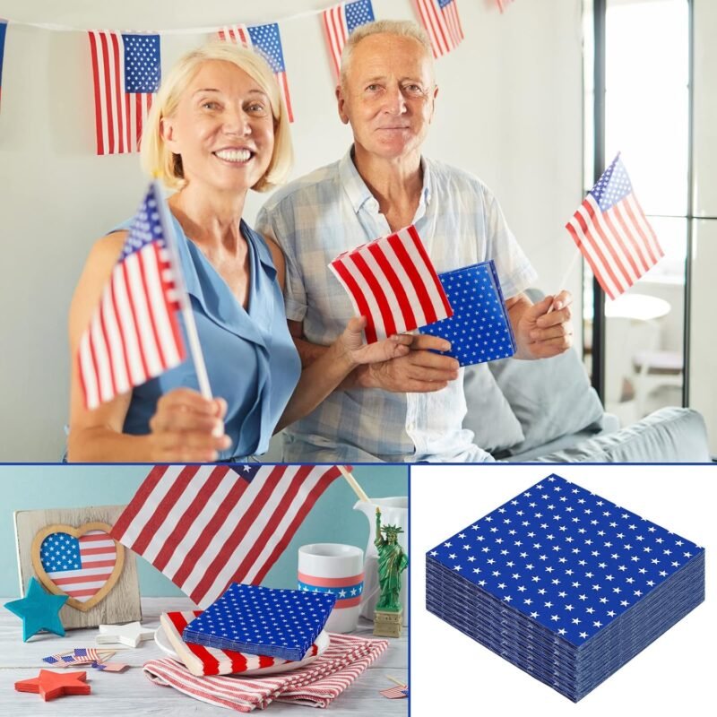 Nuanchu 200 Pcs American Flag Napkins 4th of July Patriotic Red White and Blue Disposable Paper Cocktail Napkins for Veterans Day Election Independence Day Decorations(Stars and Stripes) - Image 6