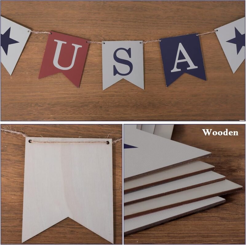4th of July Garland Decorations, 2Pcs Rustic Red and Blue Fourth of July USA Patriotic Garland, Vintage Farmhouse Independence Day Banner for Veterans Memorial Day Mantel Wall Home Indoor Decor - Image 3
