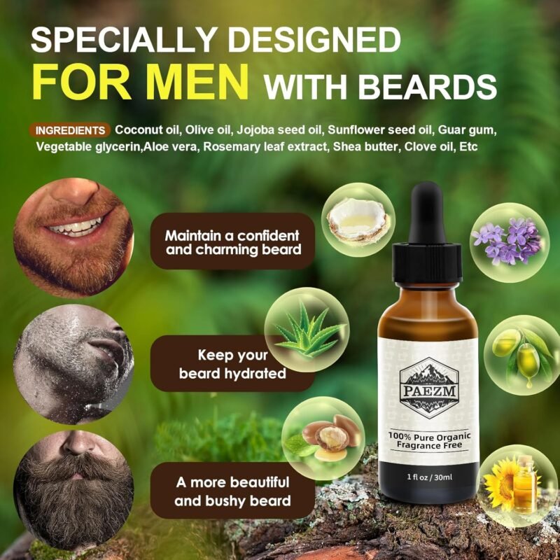 5 Piece Beard Grooming Kit for Men, including All Natural Beard Oil, Beard Balm with Sweet Orange Scent, Comb, Scissors, Storage Bag, Beard Care Set Christmas Birthday Father's Day Gift for Him - Image 3
