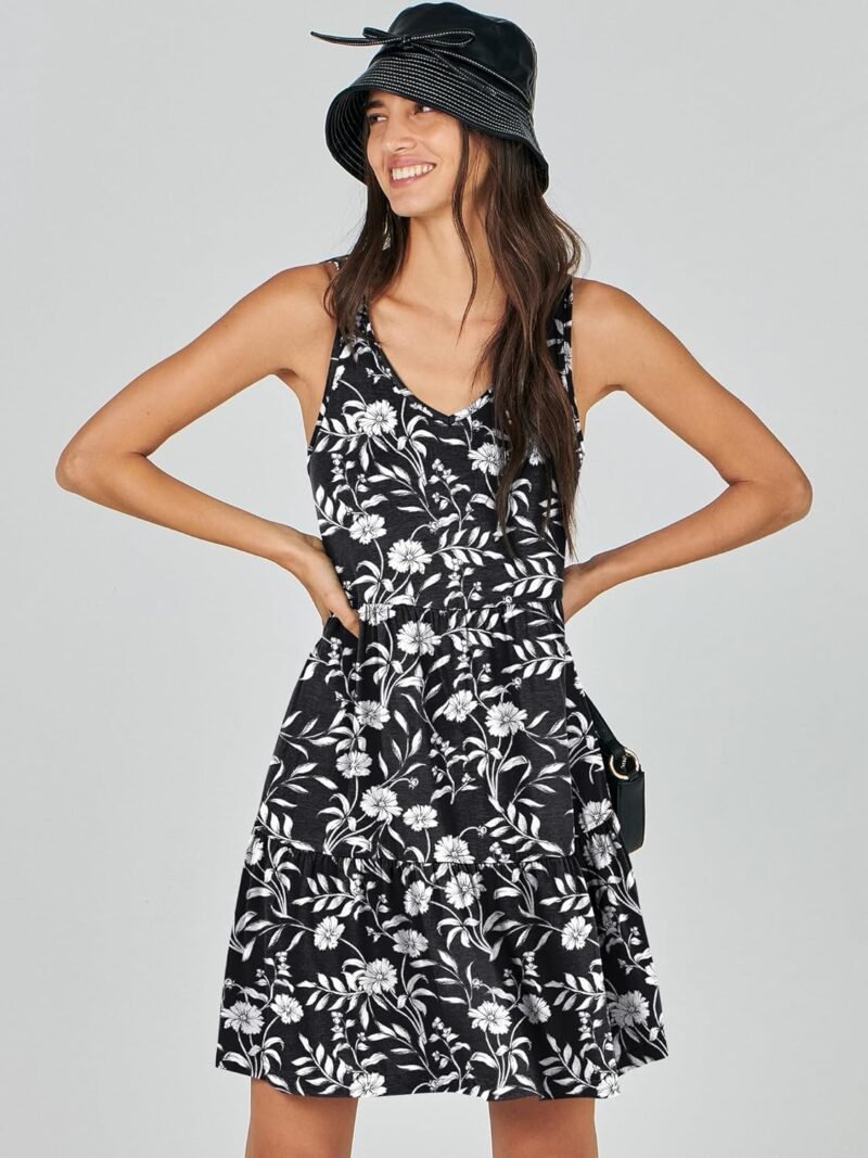 ANRABESS Womens Summer Casual Tank Dress Sleeveless V Neck T Shirt Sundress Flowy Tiered Swing Mini Beach Vacation Dresses - Image 8