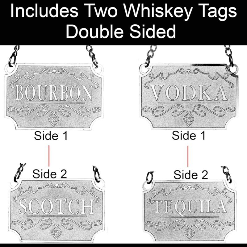 Whiskey Decanter With Label Tag - Bottle Metal Name Tags - Glass Airtight Stopper for Wine, Bourbon, Brandy, Juice, Water - Decanter Sets For Men Christmas Gifts for Dad Boyfriend Husband Him - 24 oz - Image 2
