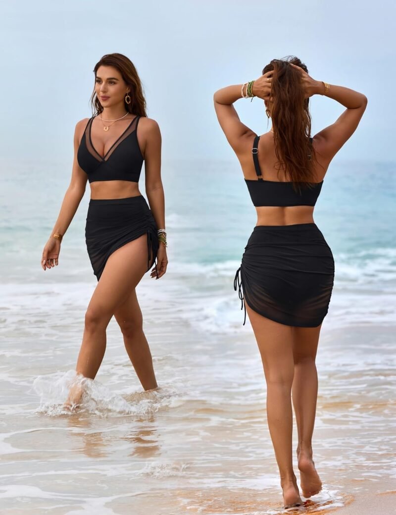 Blooming Jelly Womens Swim Skirt High Waisted Bikini Sets Tummy Control Swimsuits Mesh Sarong Wraps Bathing Suits - Image 5