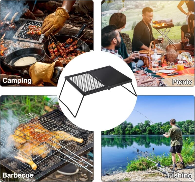 Lineslife 17'' Folding Campfire Grill Grate and Griddle, Portable Heavy Duty Steel Fire Pit Cooking Grill Grate, Camp Fire Cooking Equipment for Outdoor BBQ Picnic, Black - Image 7
