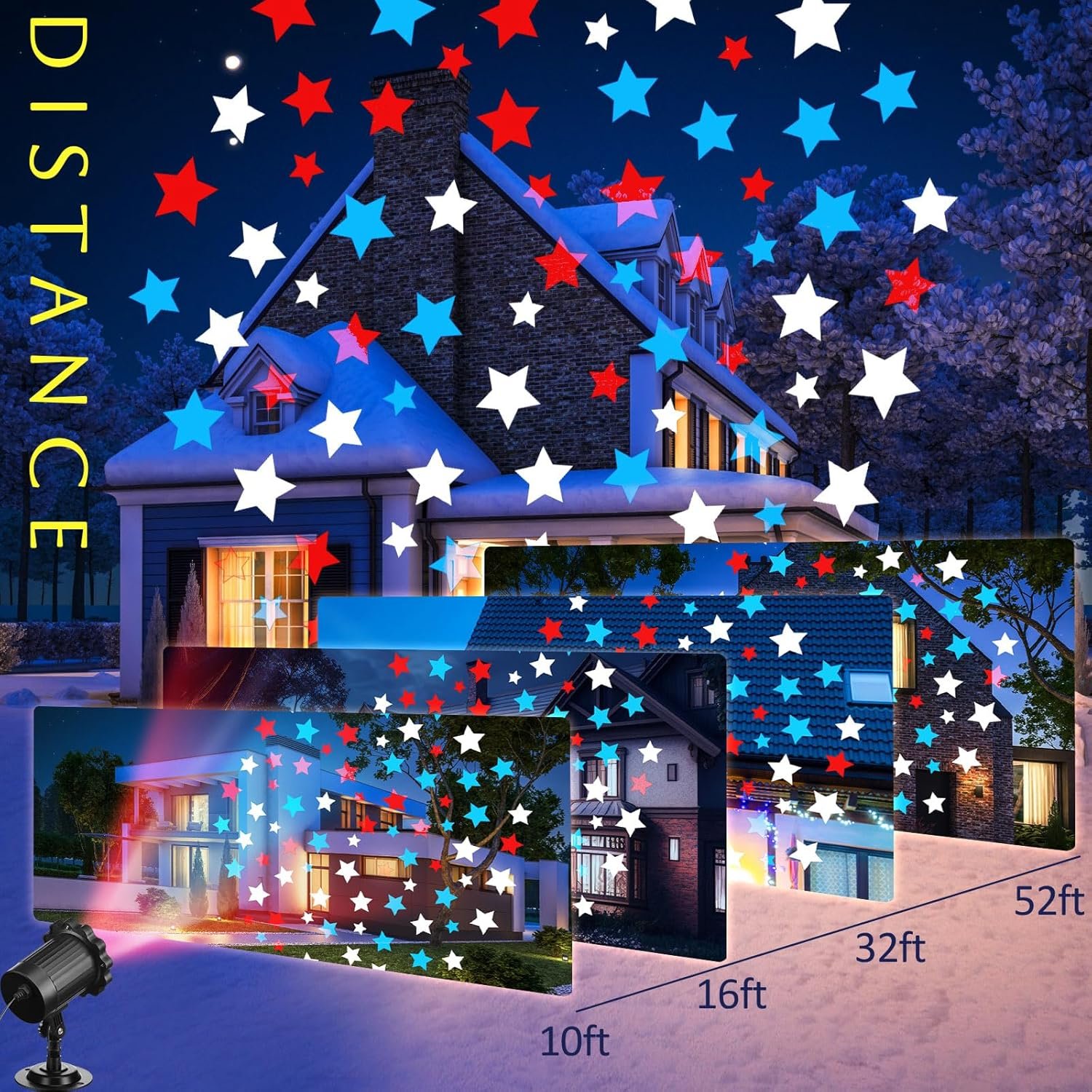 Independence Day Projector Lights 4th of July Projector Patriotic Waterproof Outdoor Indoor LED Spotlight with Dynamic American Flag Patterns for Garden Yard Party Decor(Star) - Image 3