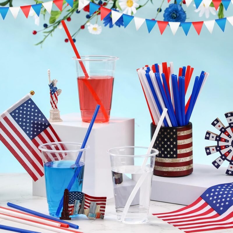 120 Pcs Independence Day Plastic Straws Red Blue White Star Shaped Straws Disposable Drinking Cute Straw for 4th of July Party Beverage Cocktail Patriotic Memorial Day Supplies - Image 2