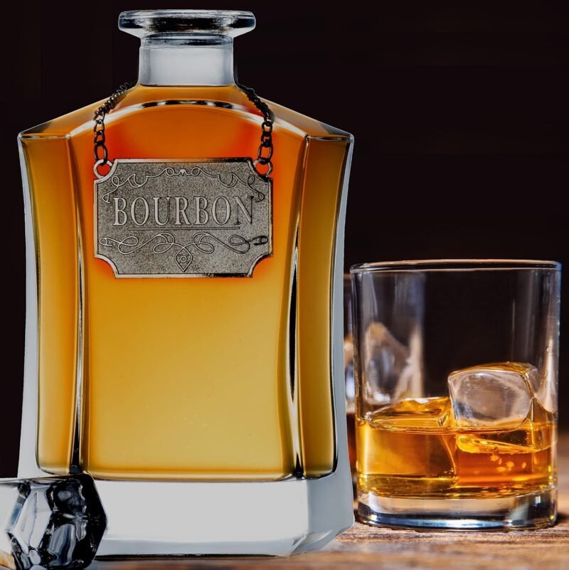 Whiskey Decanter With Label Tag - Bottle Metal Name Tags - Glass Airtight Stopper for Wine, Bourbon, Brandy, Juice, Water - Decanter Sets For Men Christmas Gifts for Dad Boyfriend Husband Him - 24 oz - Image 8