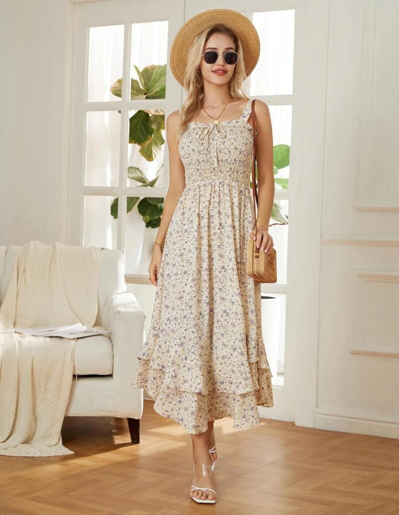 GRACE KARIN Women's 2025 Summer Floral Boho Dress Square Neck Strapped Swing A Line Sundress Beach Long Maxi Outfits - Image 6