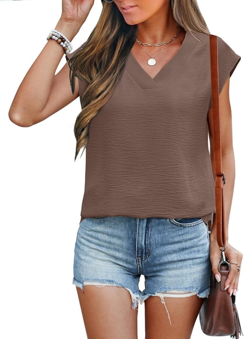 ANRABESS Women Tops Cap Sleeve Textured Dressy Casual V Neck Shirts 2025 Summer Business Work Blouses Outfits - Image 2