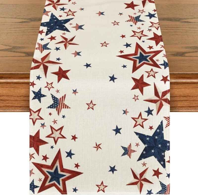 Artoid Mode Old Style Stars American Flag 4th of July Table Runner, Memorial Day Kitchen Dining Table Decoration for Home Party Decor 13x72 Inch