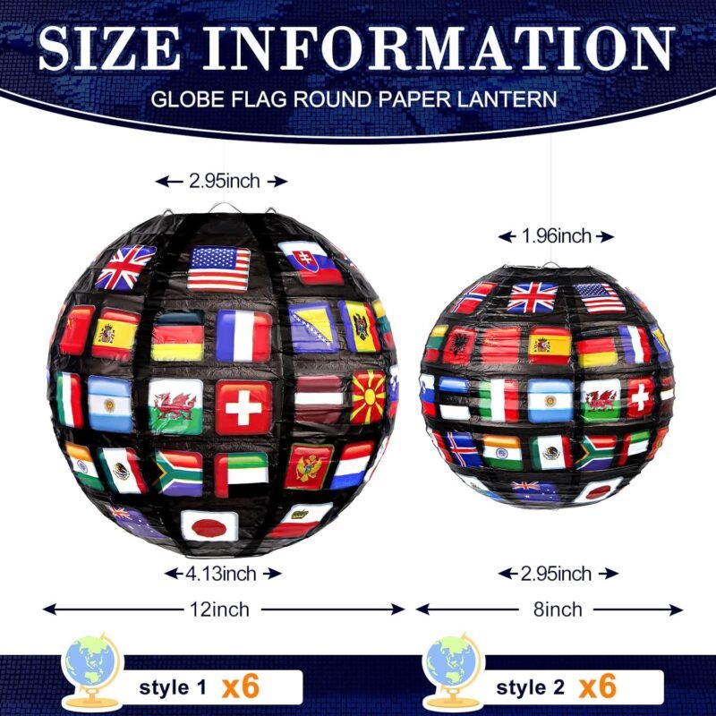 Hortsun 12 Pieces Flags of All Nations Paper Hanging Lanterns sport Decorations for Birthday Party International World Party Decor Decorative Paper Lanterns School Sports Event Festival Decoration - Image 3