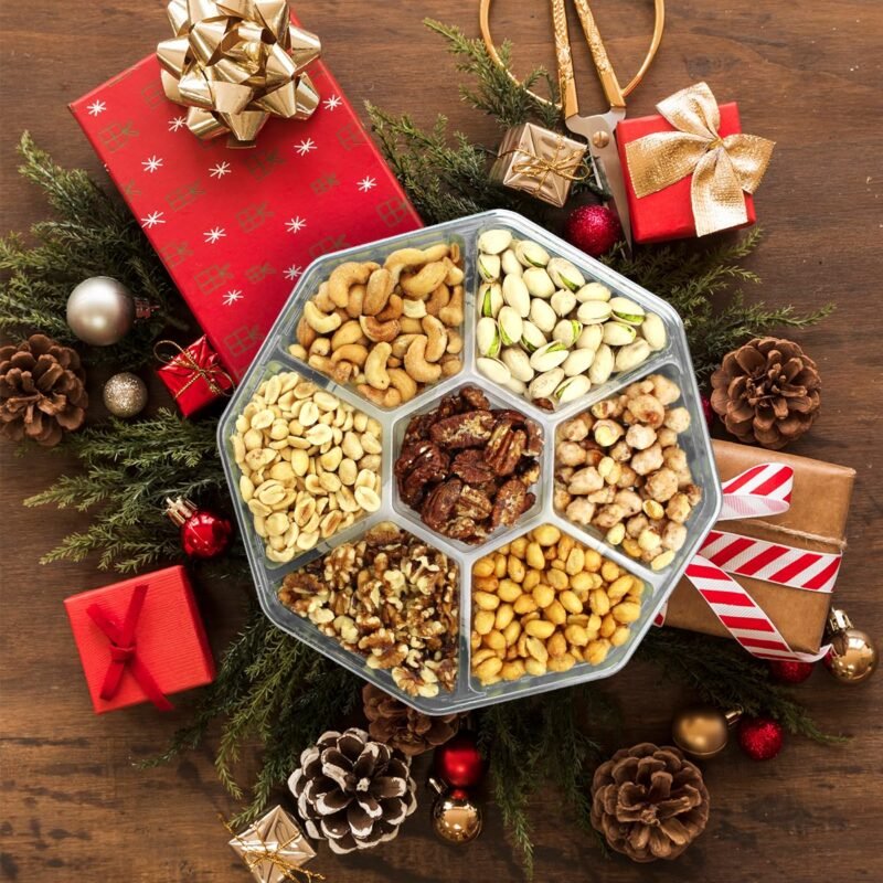 Christmas Nuts Gift Basket for Holiday Season, Premium Mixed Nut Assortment Gift Gourmet Snack Food Present Box, Vegan, Organic and Kosher - Christmas Gift Basket for Family (7 Sectional) - Image 7