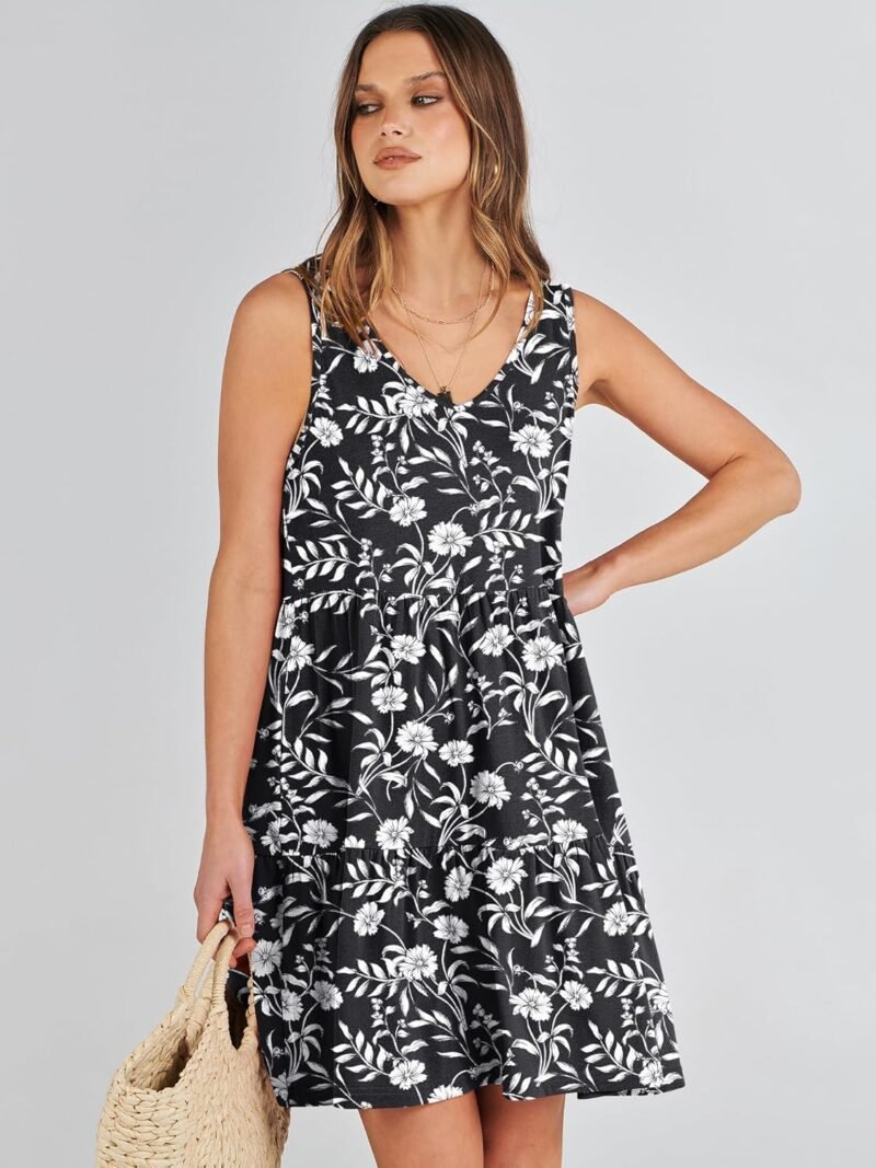 ANRABESS Womens Summer Casual Tank Dress Sleeveless V Neck T Shirt Sundress Flowy Tiered Swing Mini Beach Vacation Dresses - Image 2
