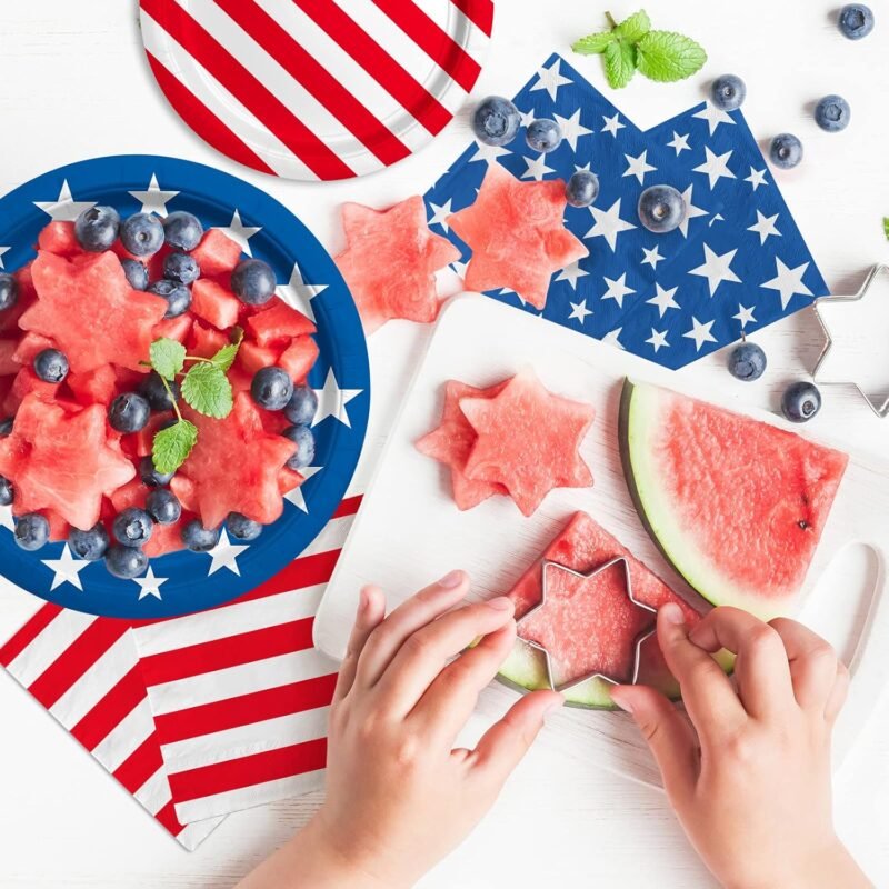 American Flag Patriotic Party Supplies Disposable dinner paper plates dessert paper plates Napkins and Cocktail napkins for Veterans Day Election Day 4th of July Independence Day Decorations, Serve 50 - Image 5